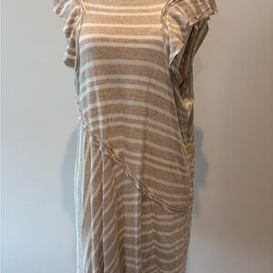 Striped Beige and Cream Ruffle Sleeve Mini dress